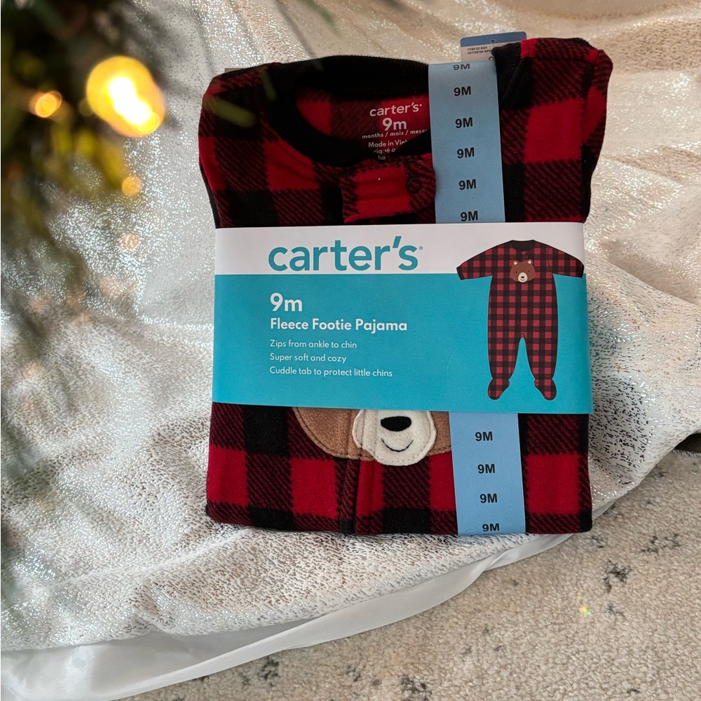 Carters baby buffalo plaid fleece footed pajamas